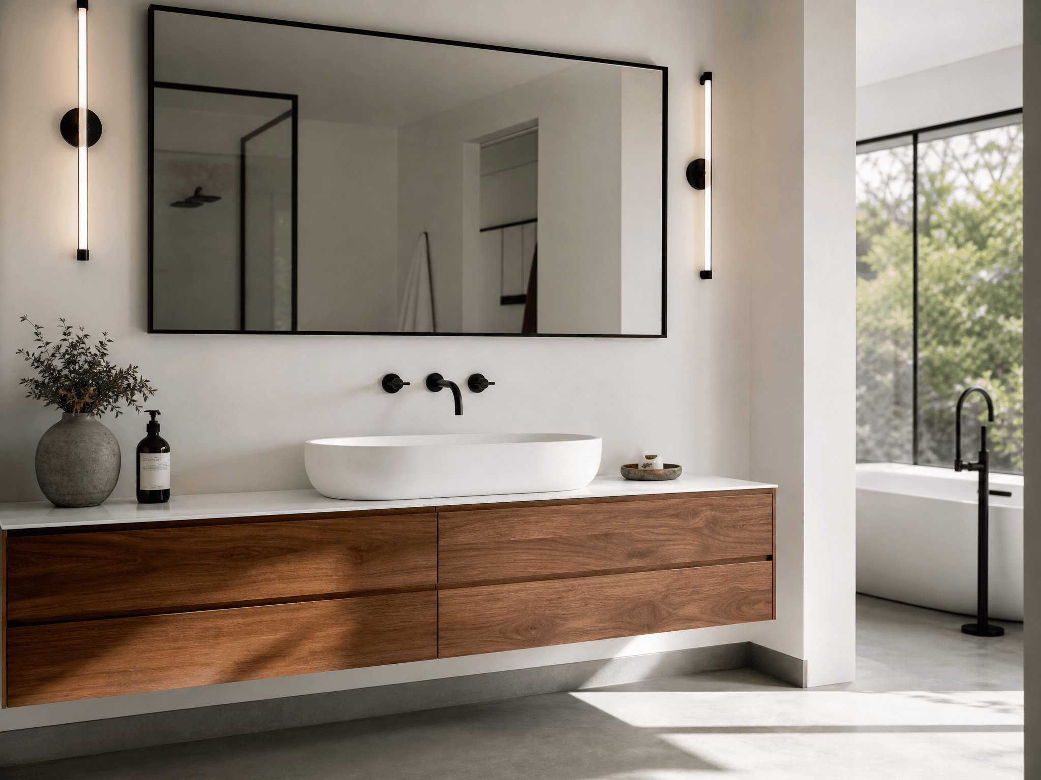 Floating walnut vanity